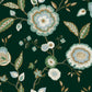 Green/Blue Dahlia Blooms Forest/Seafoam Wallpaper