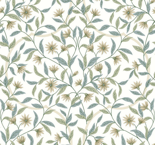 Green/Beige Jasmine Eucalyptus Wallpaper