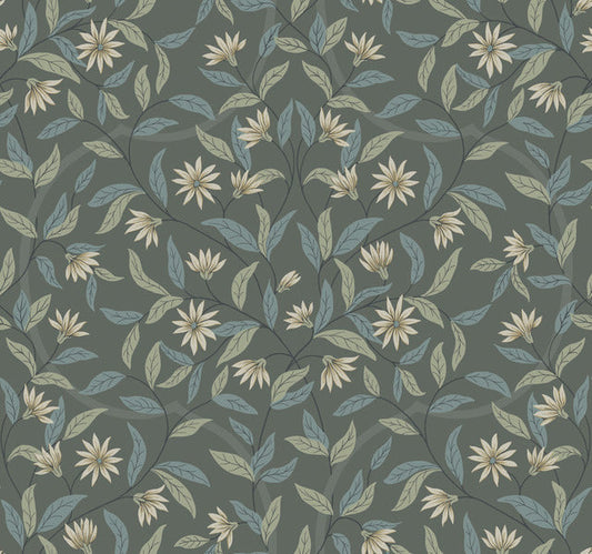 Grey/Beige Jasmine Charcoal Wallpaper
