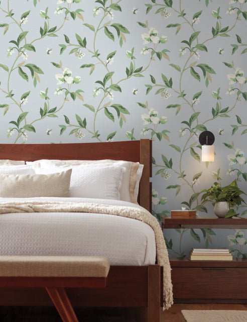 Blue/Green Springtime Sky/Eucalyptus Wallpaper