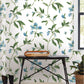 Blue/Green Springtime Cotton/Peacock Wallpaper