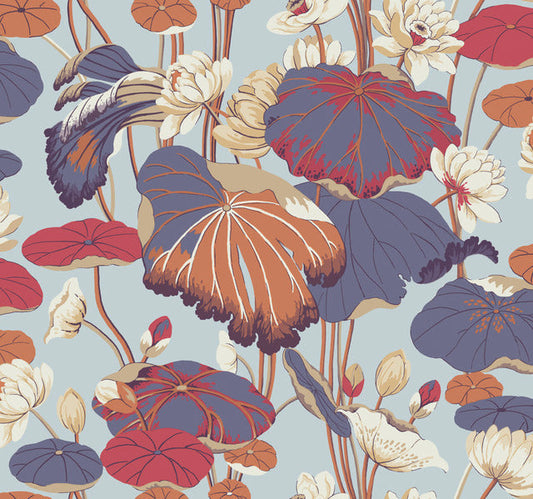 Purple/Pink Lotus Pond Sky/ Multi Wallpaper