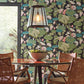 Green/Pink Lotus Pond Cotton/Peacock Wallpaper