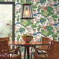 Green/Pink Lotus Pond Cotton/Peacock Wallpaper