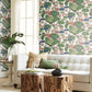 Green/Pink Lotus Pond Cotton/Peacock Wallpaper