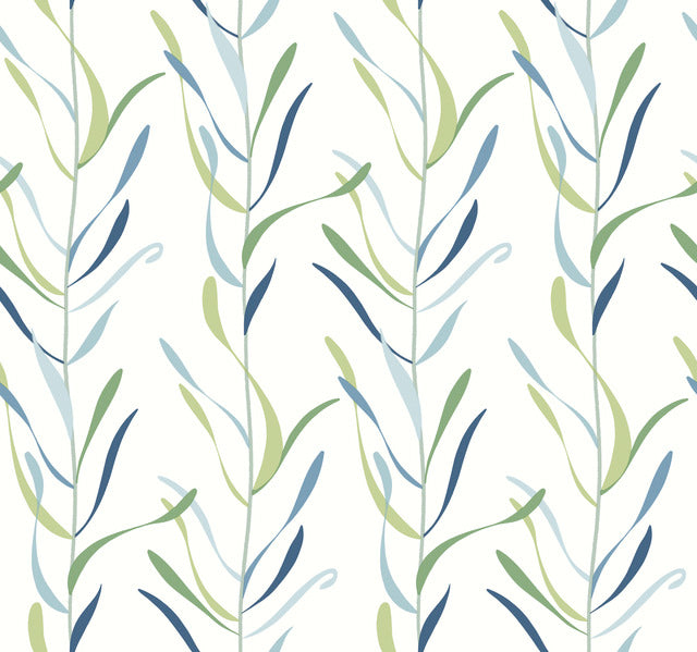 Blue/Green Chloe Vine Peacock Wallpaper
