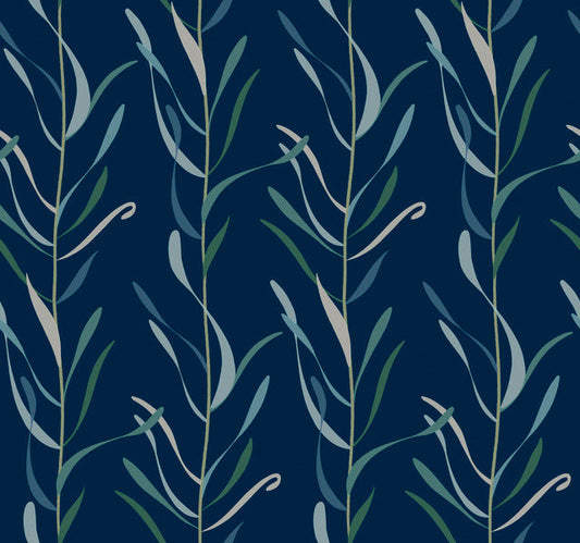 Blue/Green Chloe Vine Indigo Wallpaper