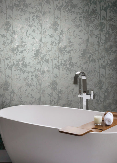 Spa & Silver Shimmering Foliage Wallpaper Shimmering Foliage
