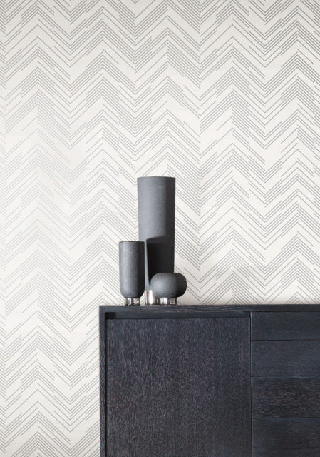 White & Silver Polished Chevron Wallpaper Polished Chevron
