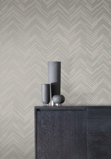 Taupe & Silver Polished Chevron Wallpaper Polished Chevron