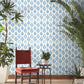 White/Blue Marketplace Motif Wallpaper