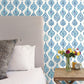 White/Blue Marketplace Motif Wallpaper