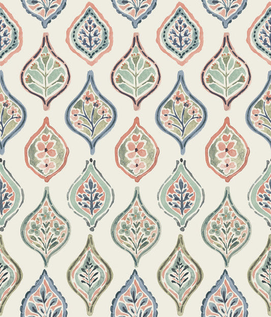 Off White/Green/Pink Marketplace Motif Wallpaper