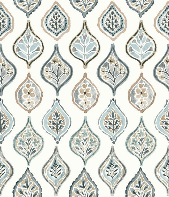 White/Neutral/Beige Marketplace Motif Wallpaper