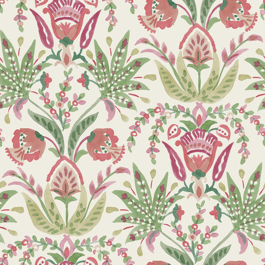 Beige/Green/Red Seaside Jacobean Wallpaper