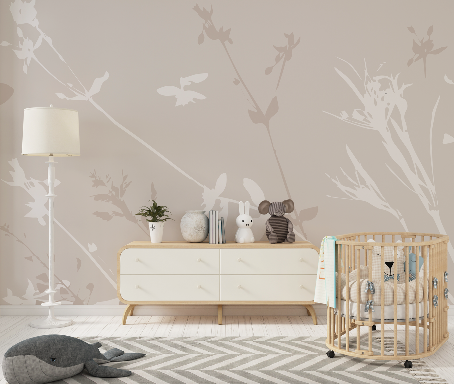 Beige Flowers Mural