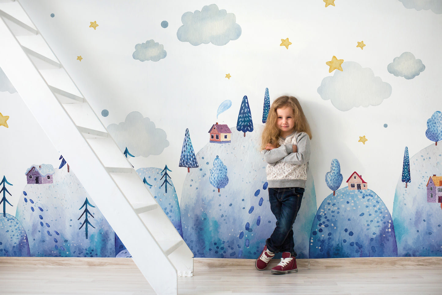 Blue Village Mountains Mural