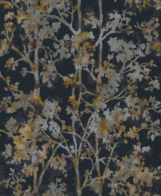 Black & Multi Shimmering Foliage Wallpaper Shimmering Foliage