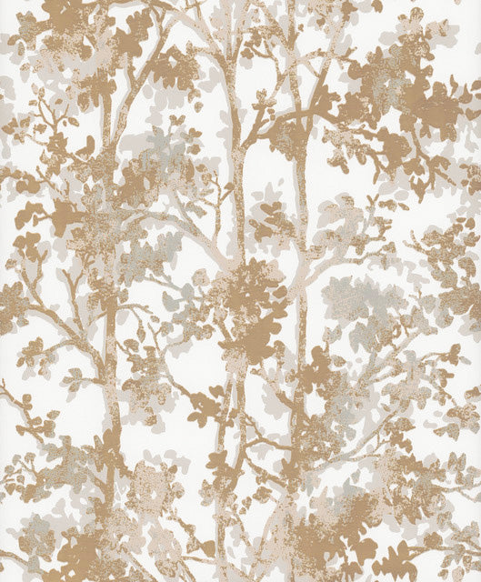 White & Gold Shimmering Foliage Wallpaper Shimmering Foliage