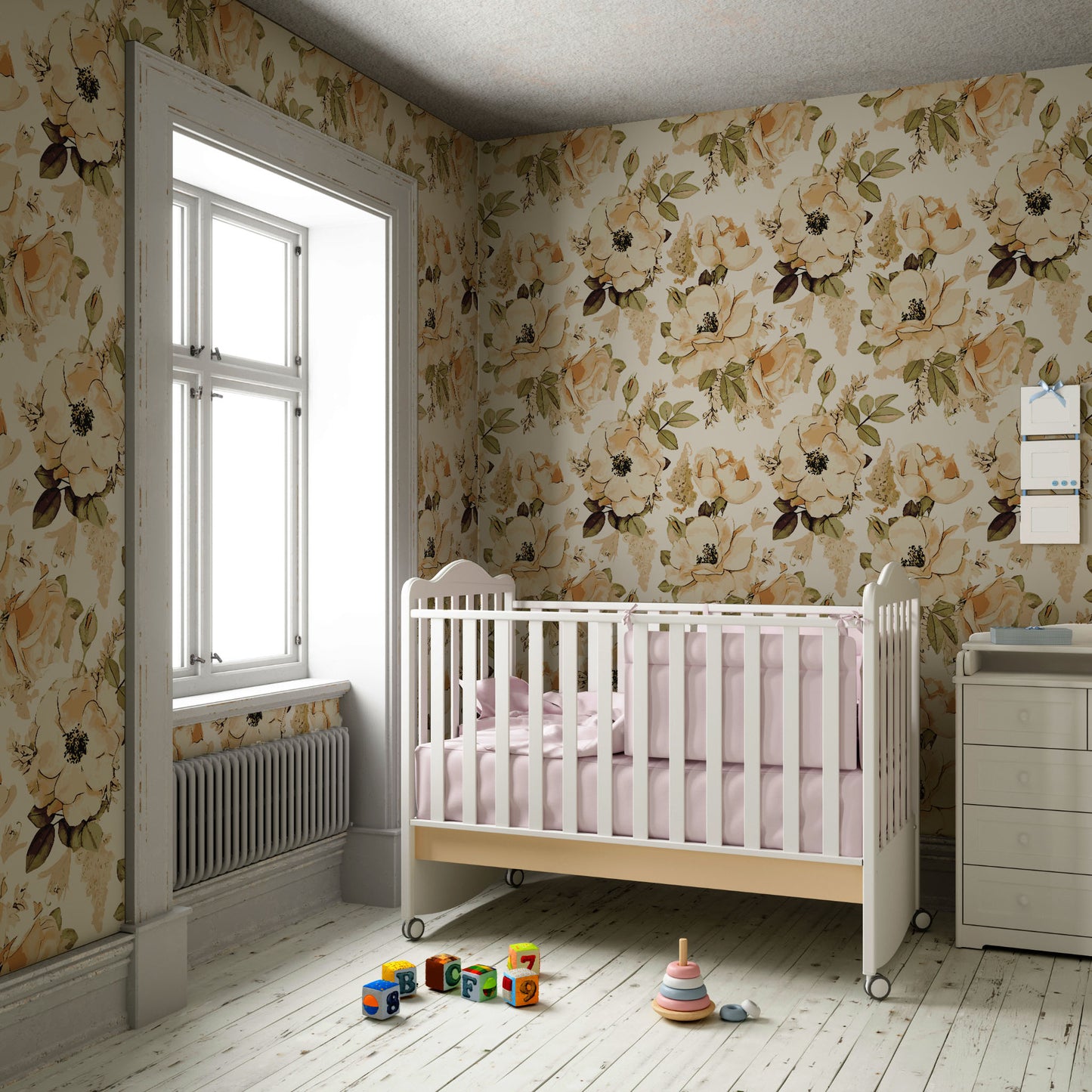 Nursery Floral Neutral Rose Mural