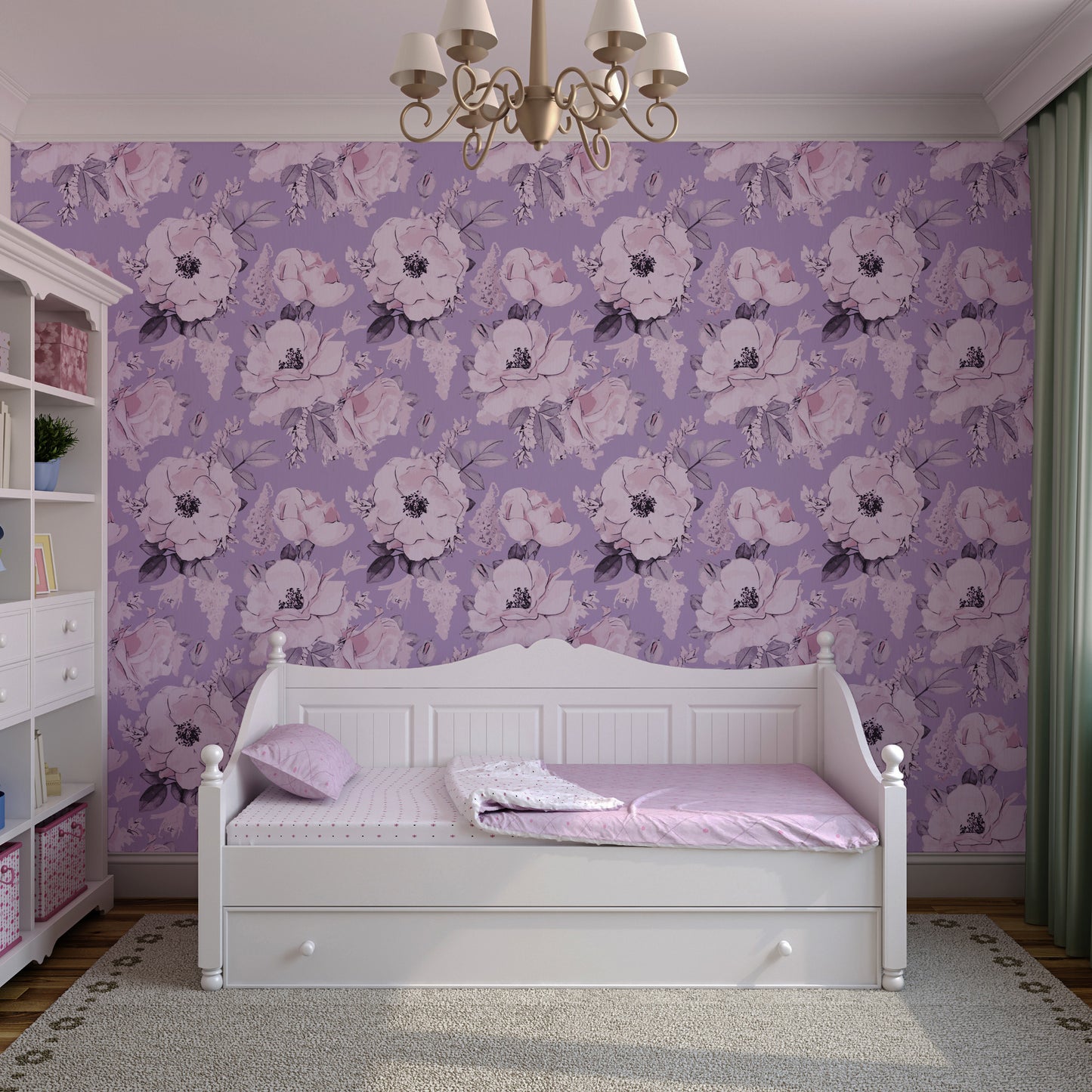 Nursery Floral Violet Rose Mural