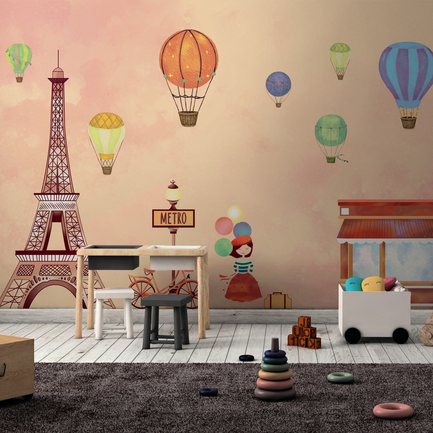 Peach Eiffel Tower Mural