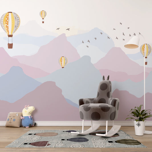 Pink and Baby Blue Mountains Mural
