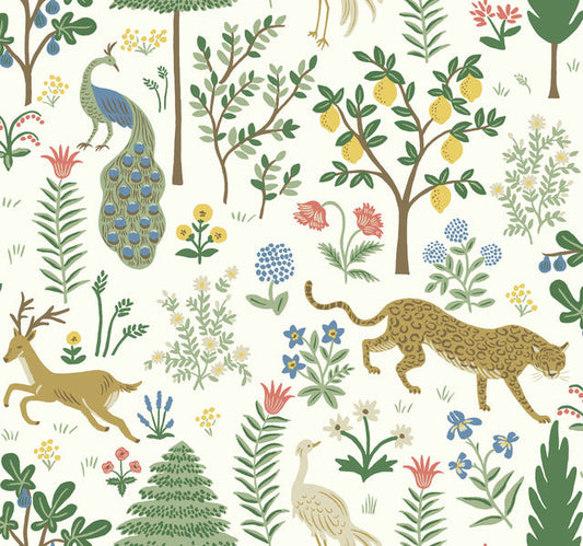 White/Brown Menagerie Wallpaper