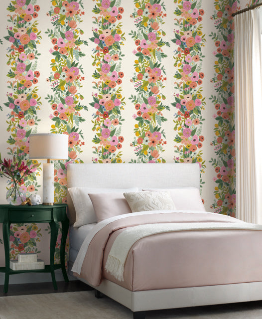 White/DarkPink Garden Party Trellis Wallpaper