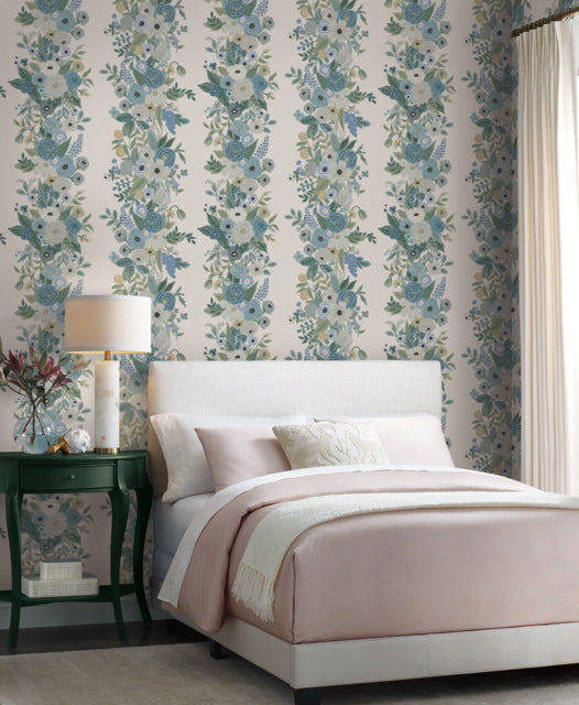 White/Blue Garden Party Trellis Wallpaper