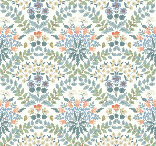 White/Green Bramble Wallpaper