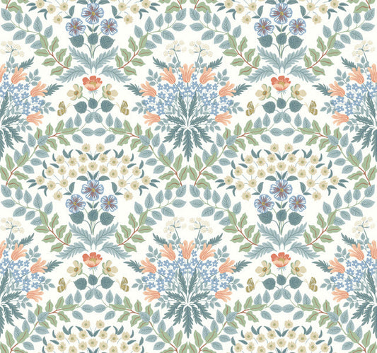 White/Green Bramble Wallpaper