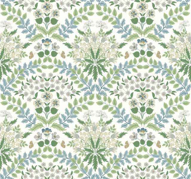 White/Blue Bramble Wallpaper