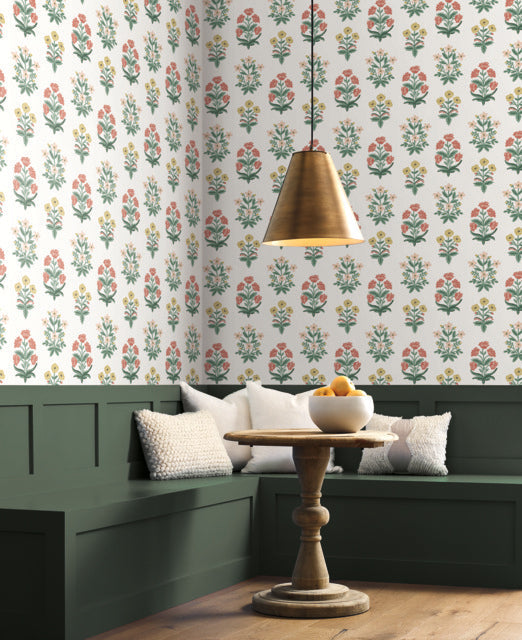 White/Pink Mughal Rose Wallpaper