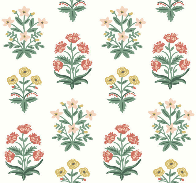 White/Pink Mughal Rose Wallpaper