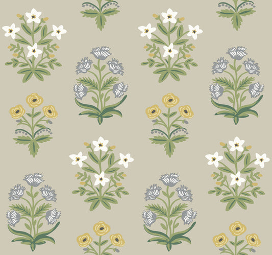 Beige/Purple Mughal Rose Wallpaper