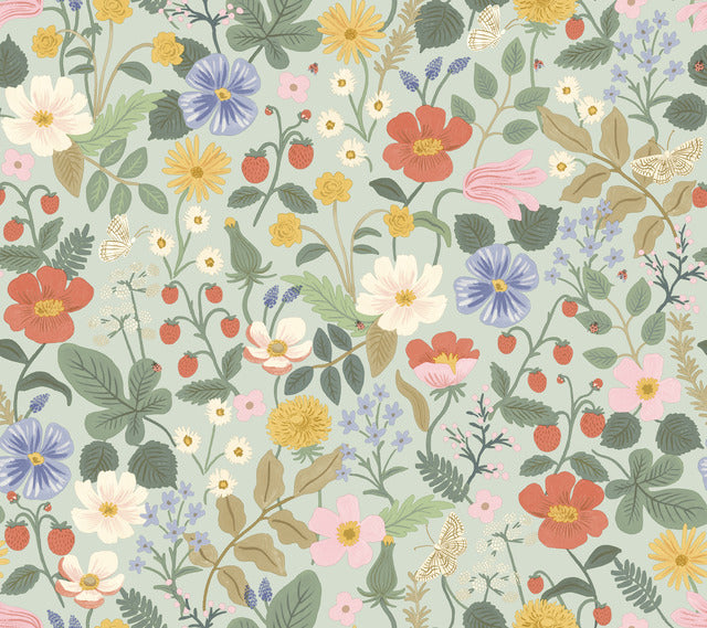 Green/Pink Strawberry Fields Wallpaper