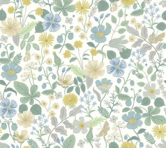 White/Green Strawberry Fields Wallpaper