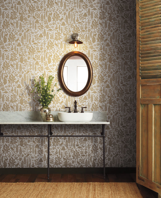 Beige Menagerie Toile Wallpaper