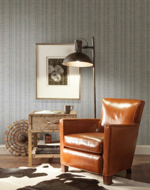 Putty/Blue Mix Broken Boucle Stripe Wallpaper