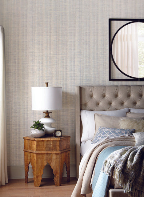 Putty/Blue Mix Broken Boucle Stripe Wallpaper