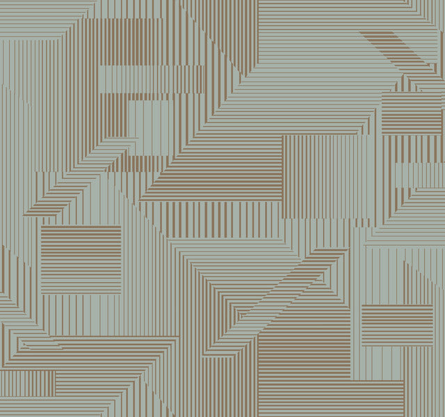 Spa Blue/Gold All Lined Up Wallpaper