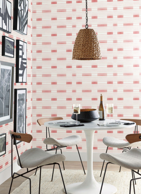 Red Coral/White Dashing Stripe Wallpaper