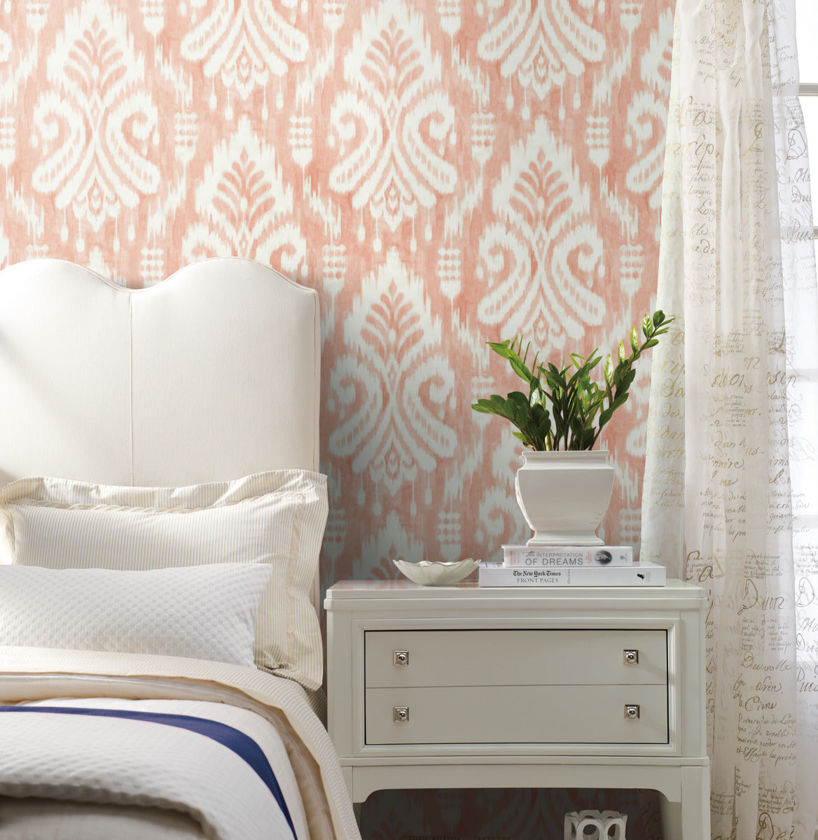 Coral Hawthorne Ikat Wallpaper
