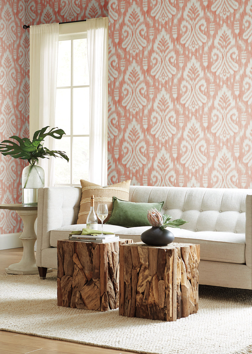 Coral Hawthorne Ikat Wallpaper