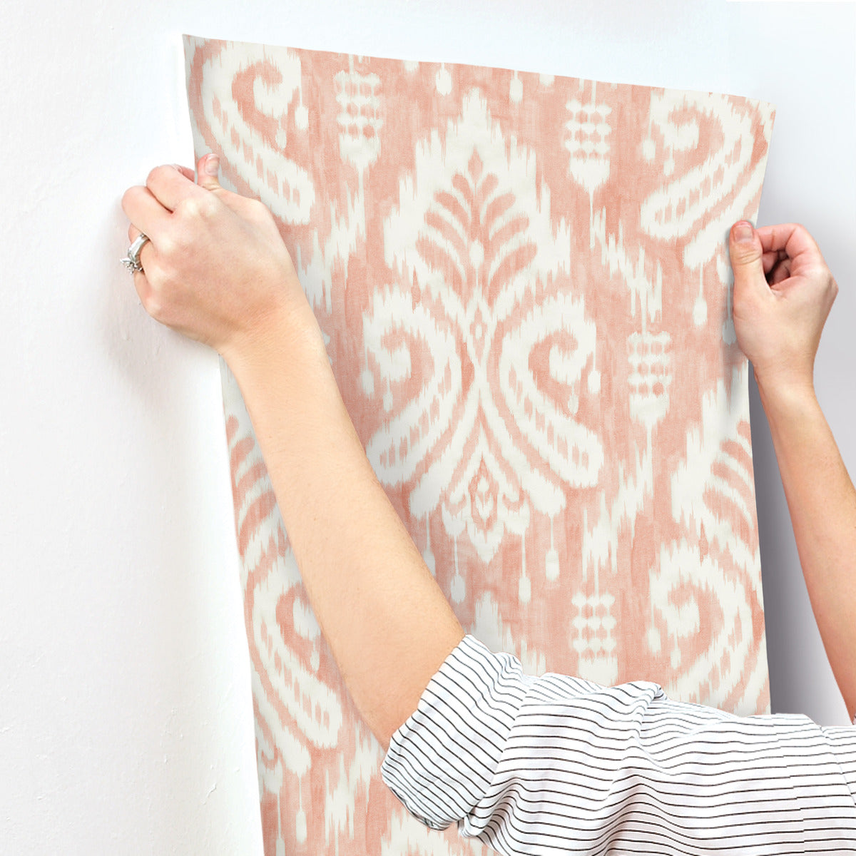 Coral Hawthorne Ikat Wallpaper