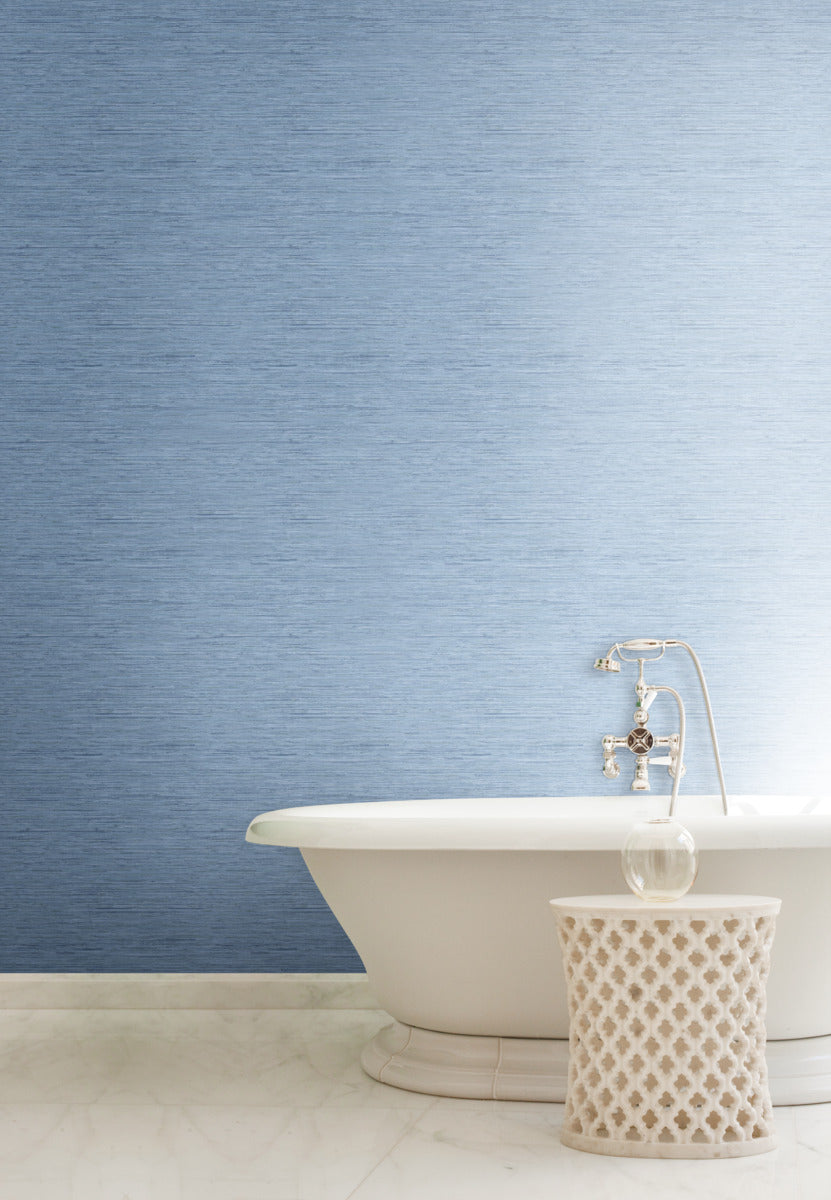 Horizontal Blue Faux Grasscloth Wallpaper