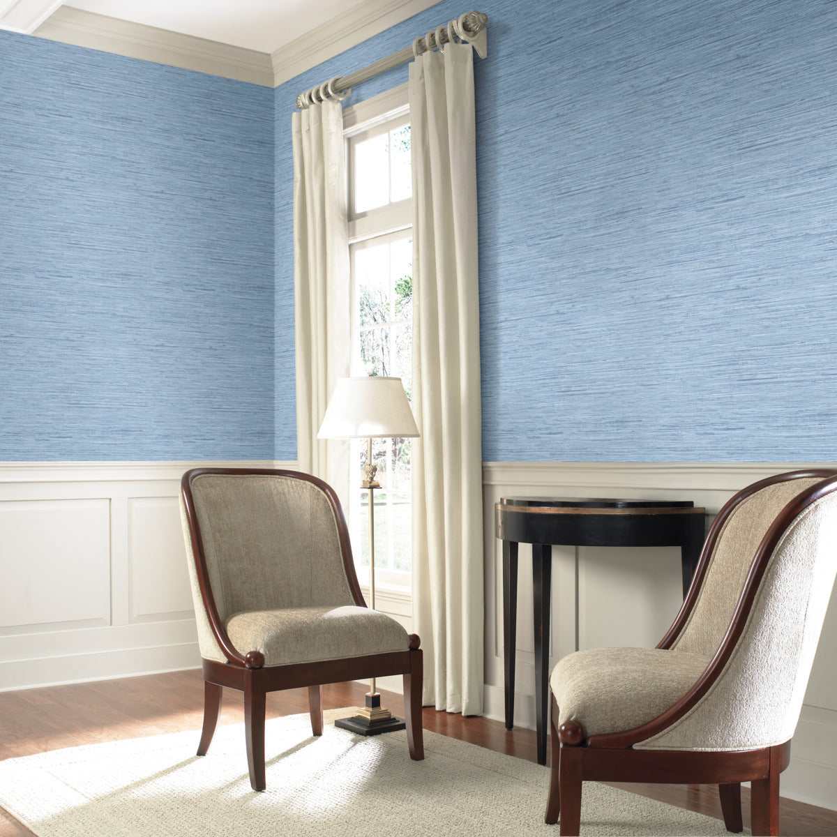 Horizontal Blue Faux Grasscloth Wallpaper