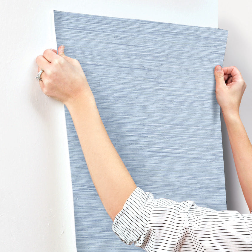 Horizontal Blue Faux Grasscloth Wallpaper