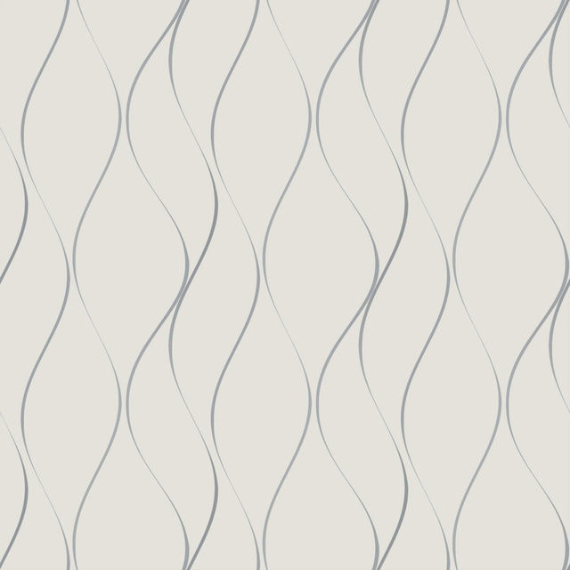 White/Silver Wavy Stripe Wallpaper